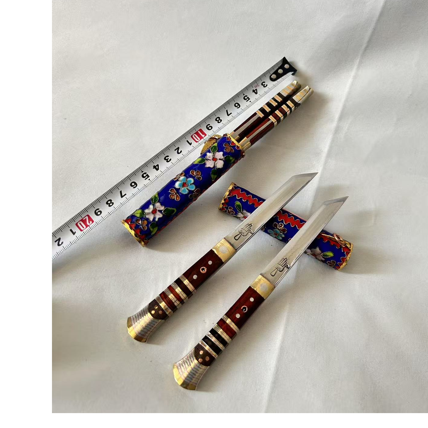 大河家手工制作景泰蓝吃肉双小刀