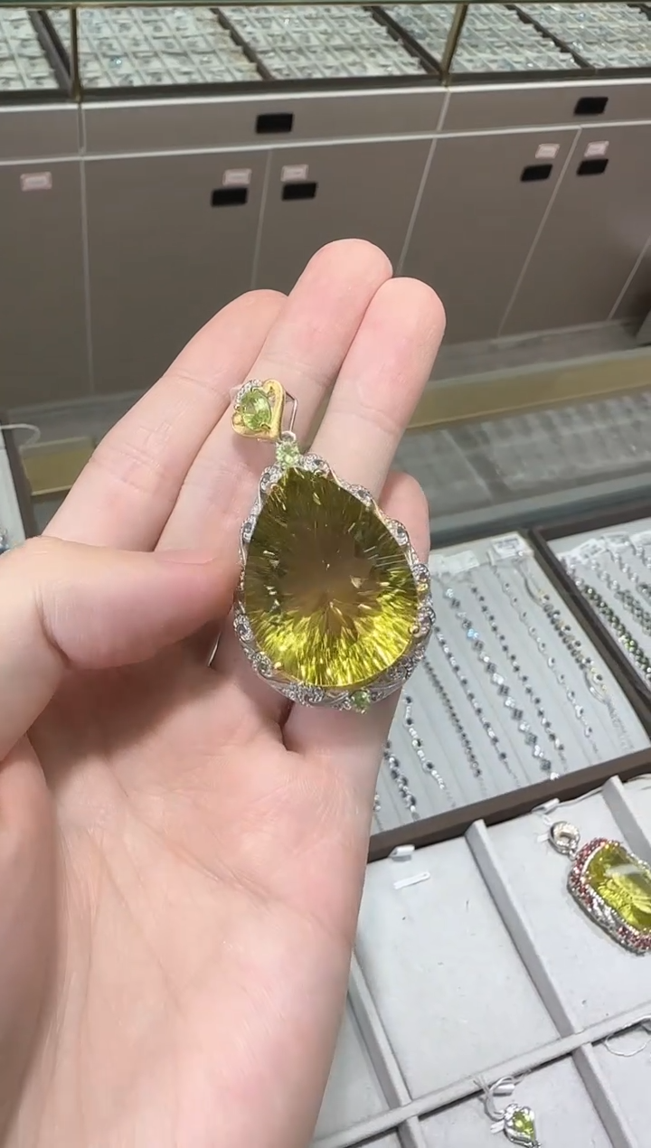 【闪购商品】水晶颈饰银S925镶嵌柠檬晶高级款