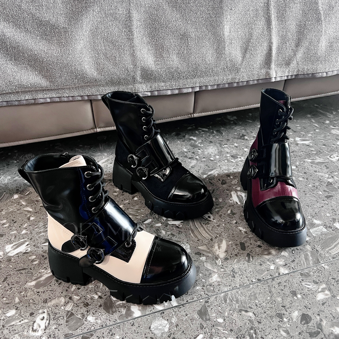 小发喵私奢英伦风时尚黑色圆头百搭时装靴