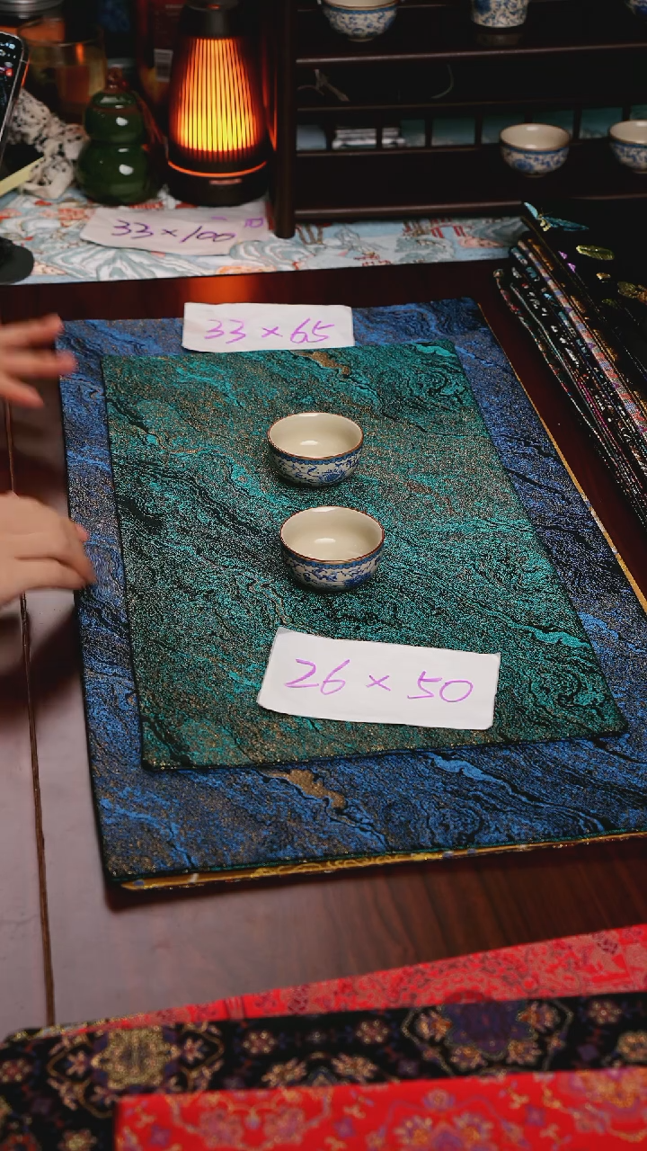 【鎏金蓝绿双面】中国风干泡织锦茶席26*50