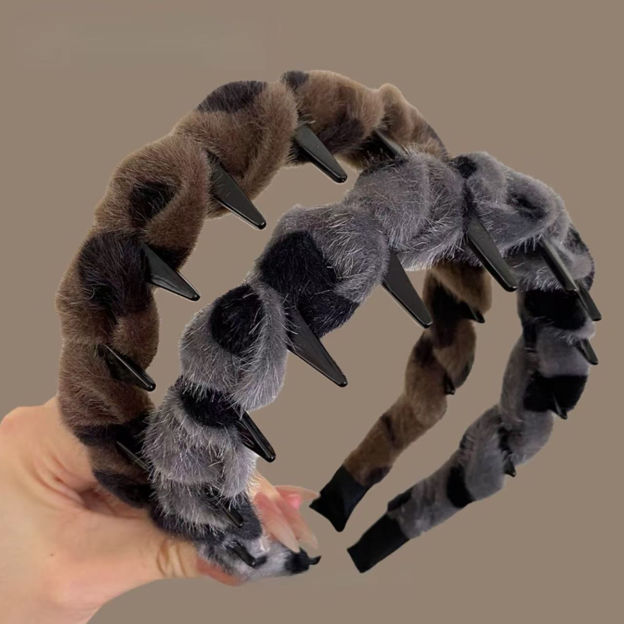 正反两戴秋冬毛绒高颅顶带齿发箍女新款防滑化妆洗脸头箍百搭发卡