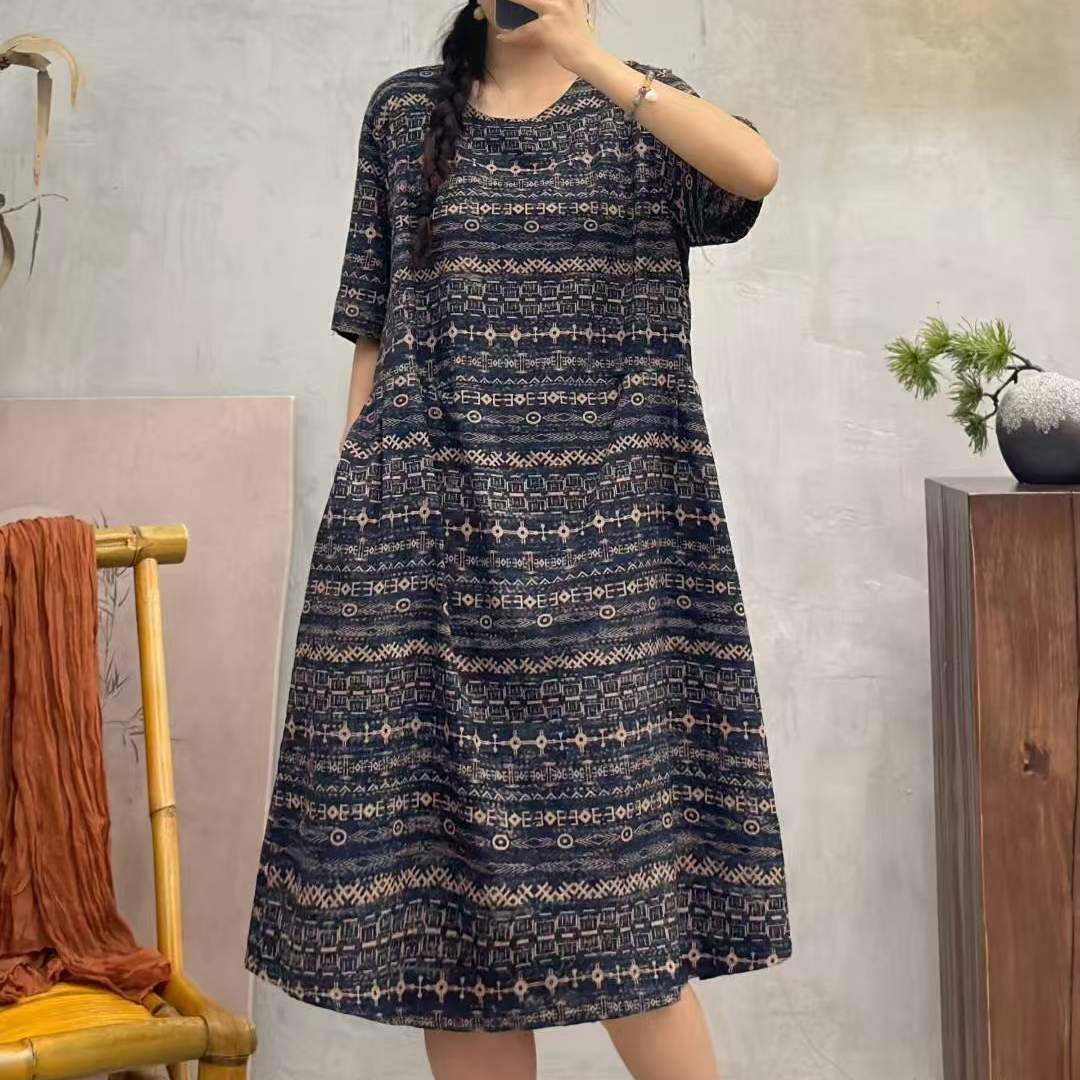10905新款夏季名族风气质减龄宽松显瘦小个子连衣裙QZ