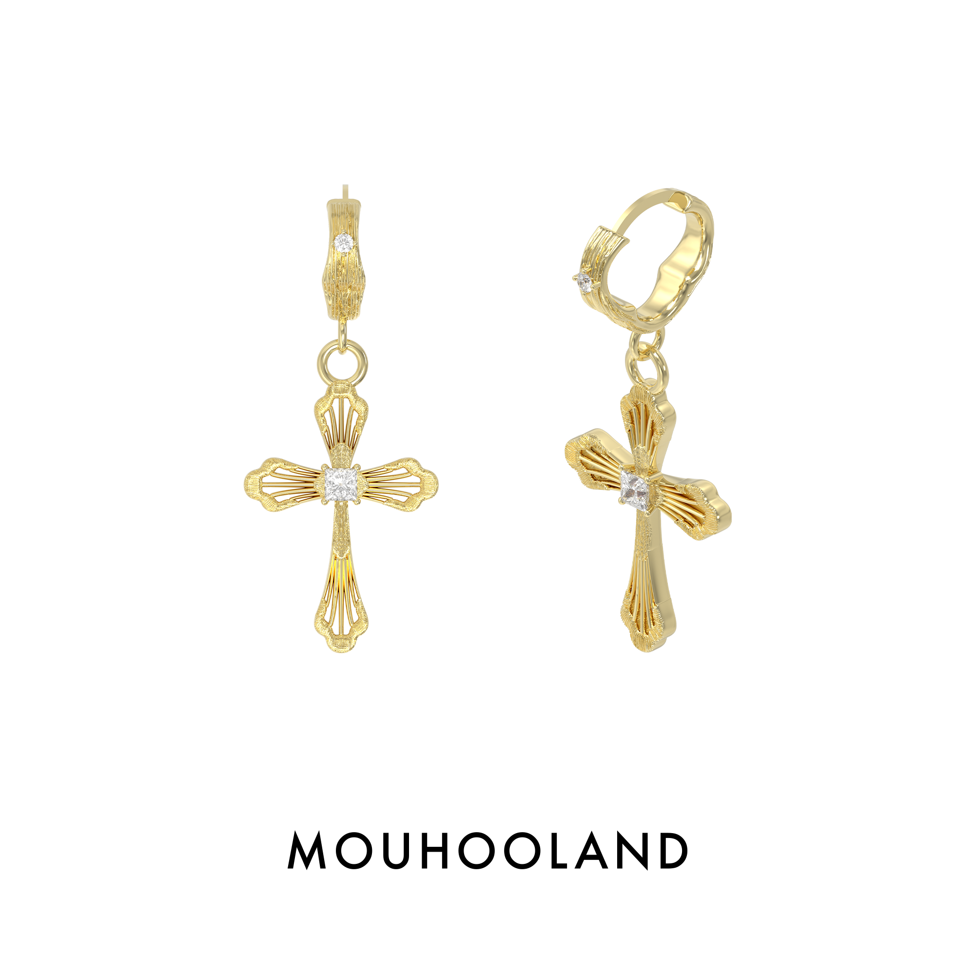 Mouhooland/暮后之地 925银耳饰 蕾丝十字架耳环原创设计