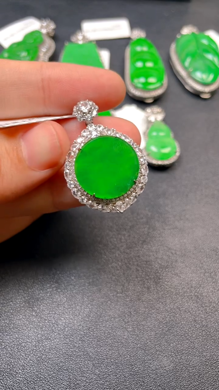 吊坠(不含链)银S925镶嵌翡翠dz1