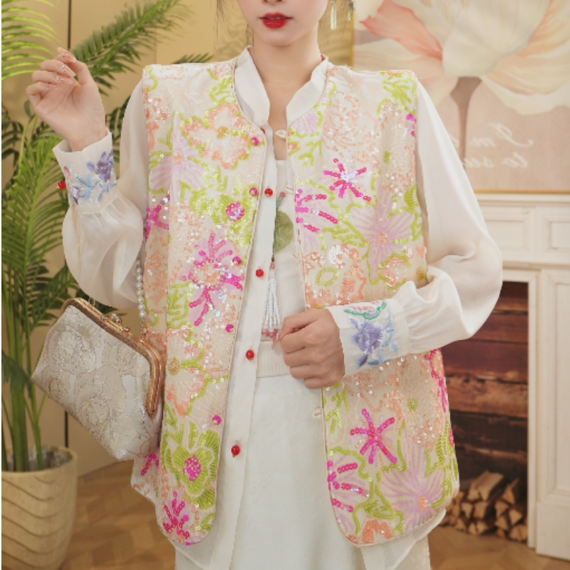 杏花微雨/新中式春季新款重工织锦刺绣马甲2025A8990-小源