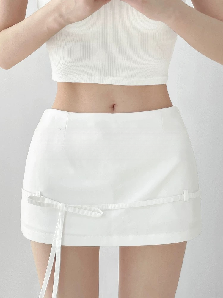 腿精女孩蝴蝶结系带迷你半身裙女春季小个子包臀短裙裙裤