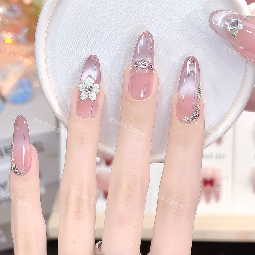 【紫金花开】纯手工可拆卸碎钻猫眼琉璃花瓣精致温柔穿戴美甲片