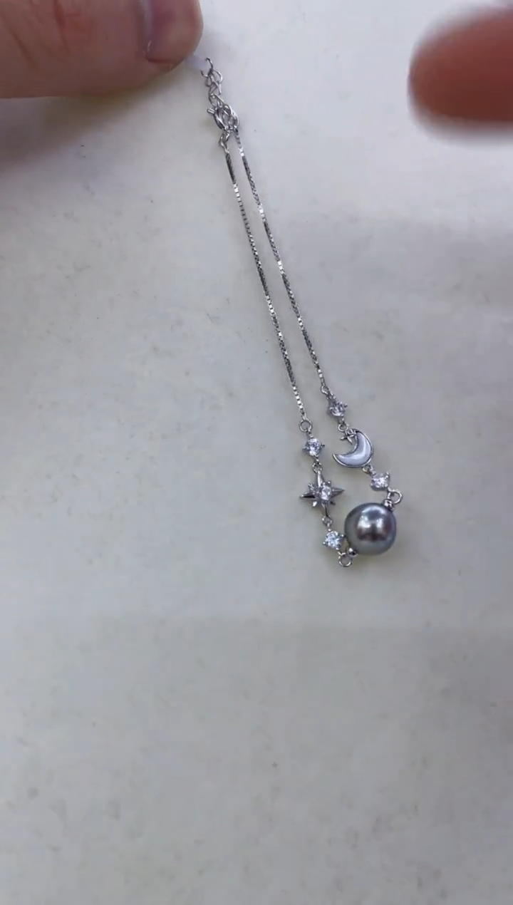 银S925镶嵌手链海水珍珠  