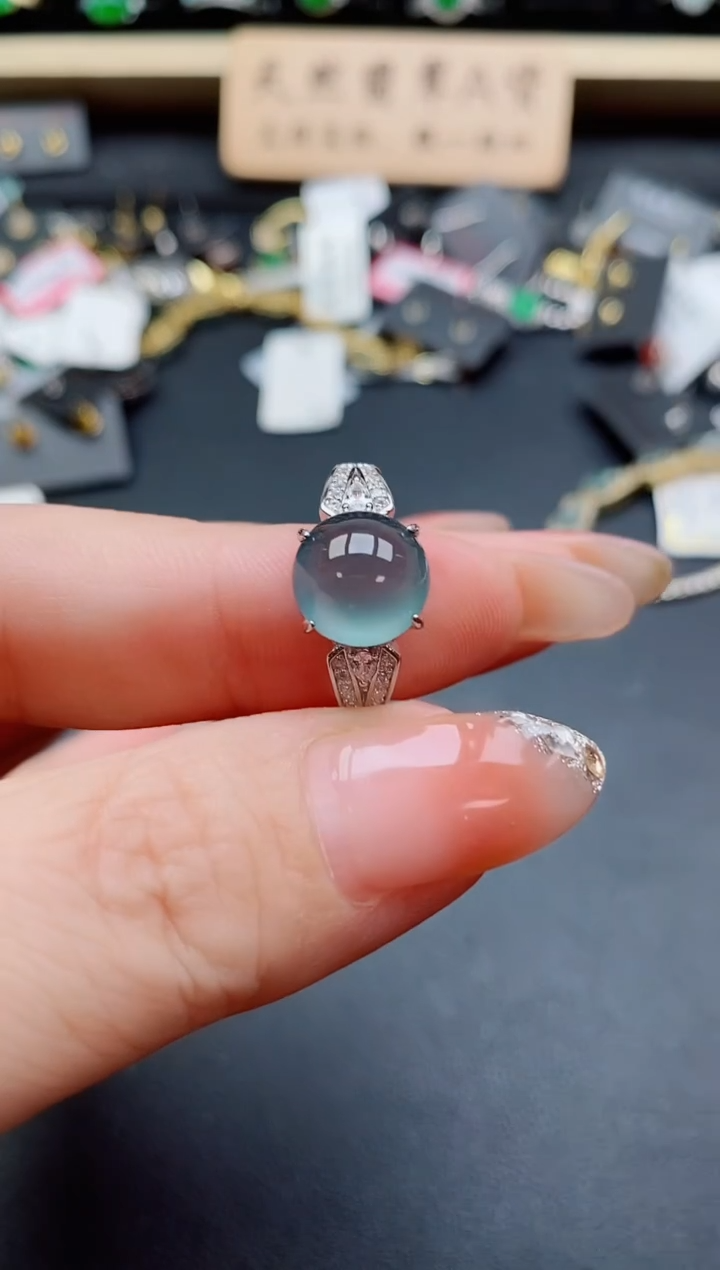 银S925镶嵌戒指翡翠1
