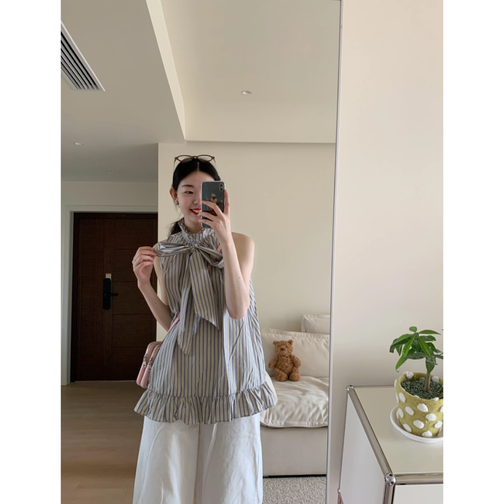 韩系穿搭女装2025夏季新款设计感木耳边立领宽松衬衫别致小众上衣
