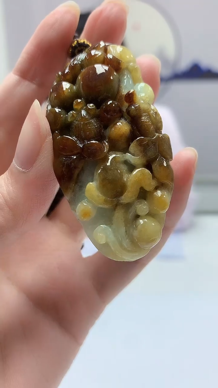 【闪购商品】定制翡翠未镶嵌4902zm-毛货挂件80荷叶鱼