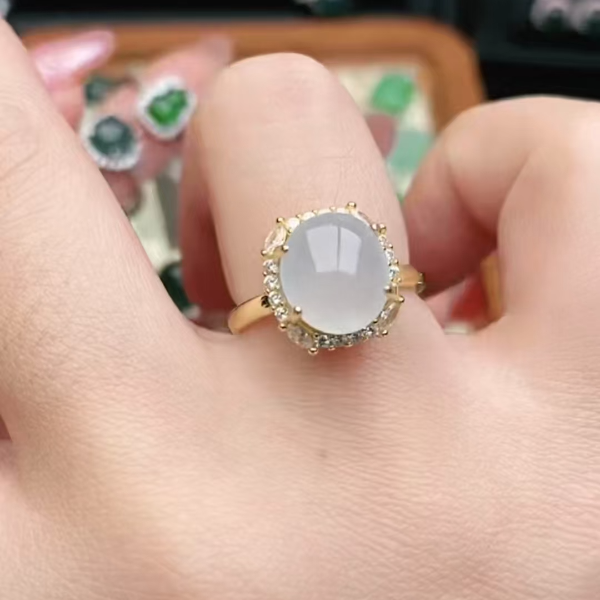 鑫辰珠宝天然A货翡翠银镶嵌设计款开口女戒指时尚百搭