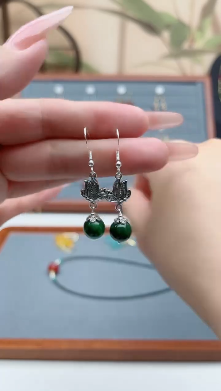 石英质玉银S925镶嵌耳饰692