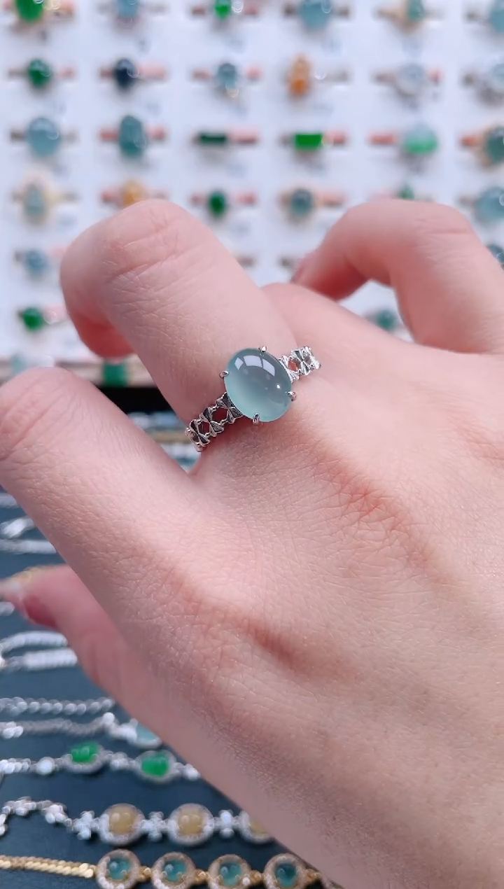 银S925镶嵌戒指翡翠天然翡翠
