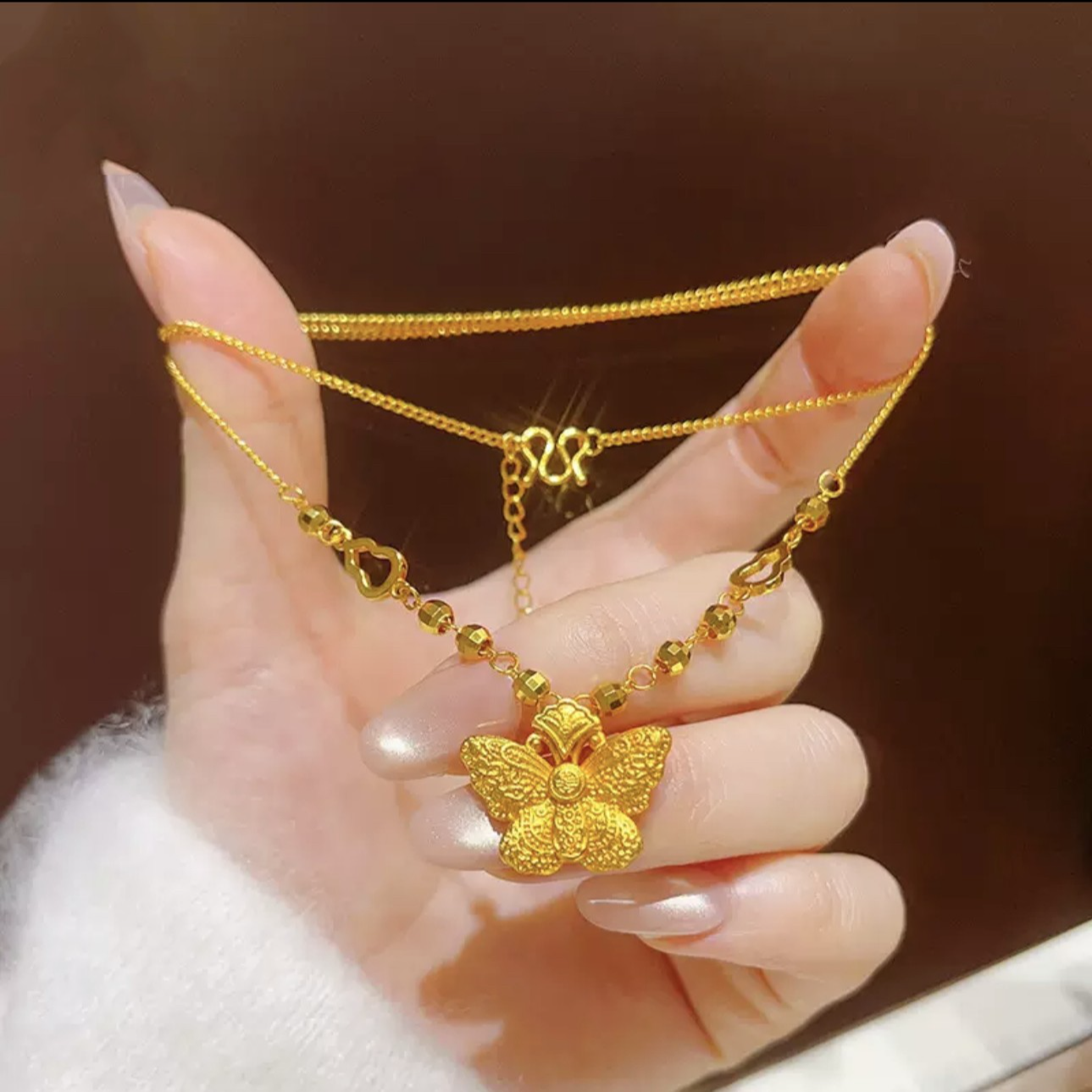 铜合金项链 新中式蝴蝶迭至蹦迪珠镂空葫芦项链花丝福蝶锁骨链女