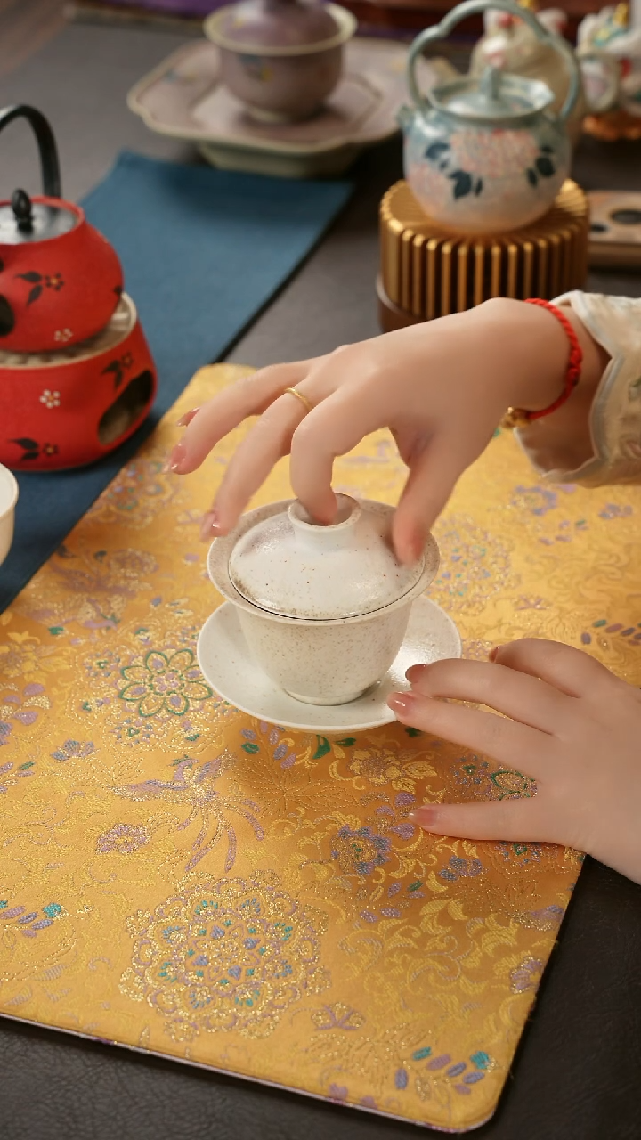 陶瓷茶具楚门窑变白色志野三才盖碗