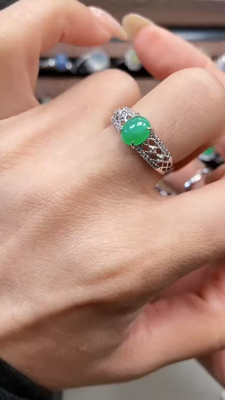 银S925镶嵌戒指翡翠6981
