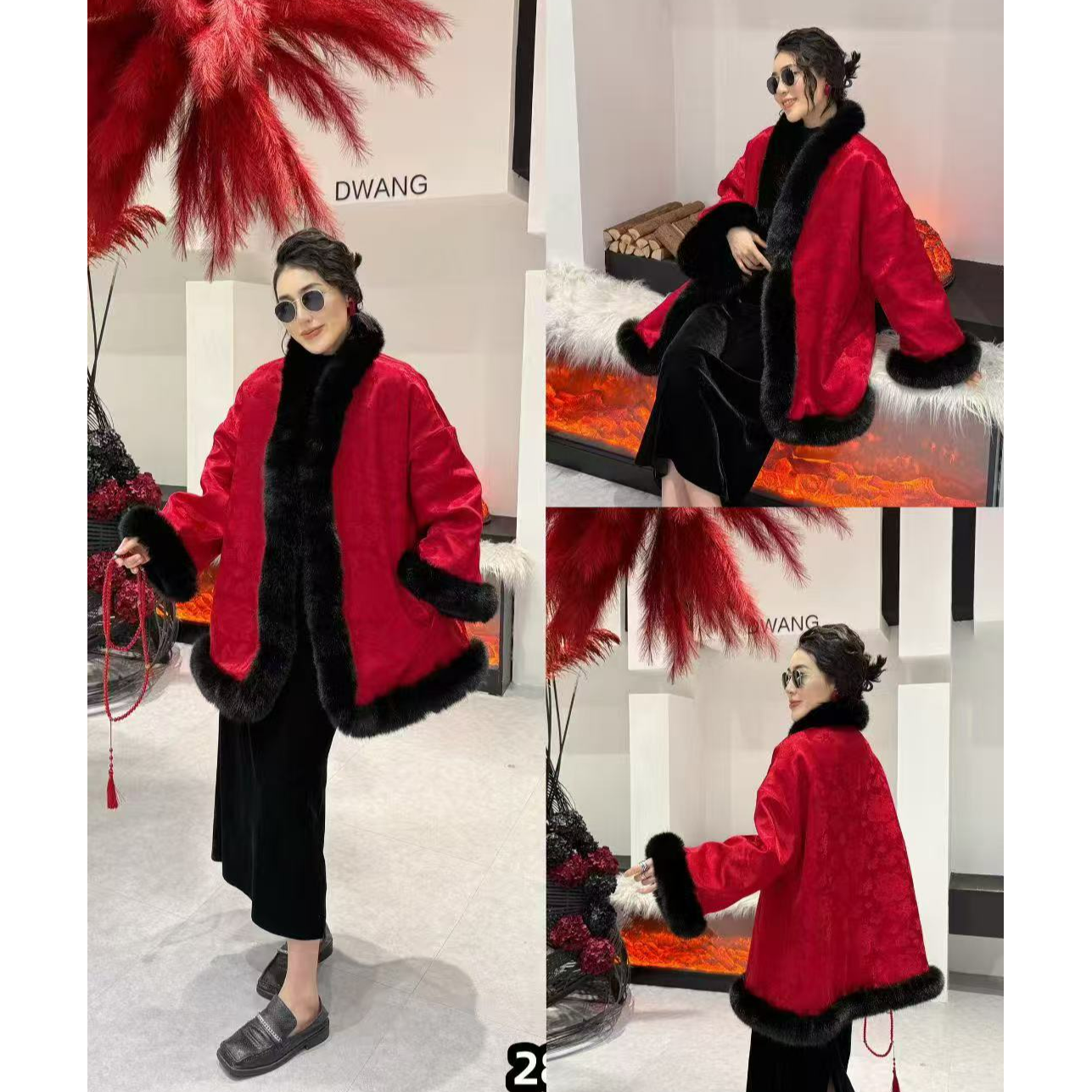 上新价~深圳2801宽毛边棉外套新中式拜年服加棉加厚提花新年服