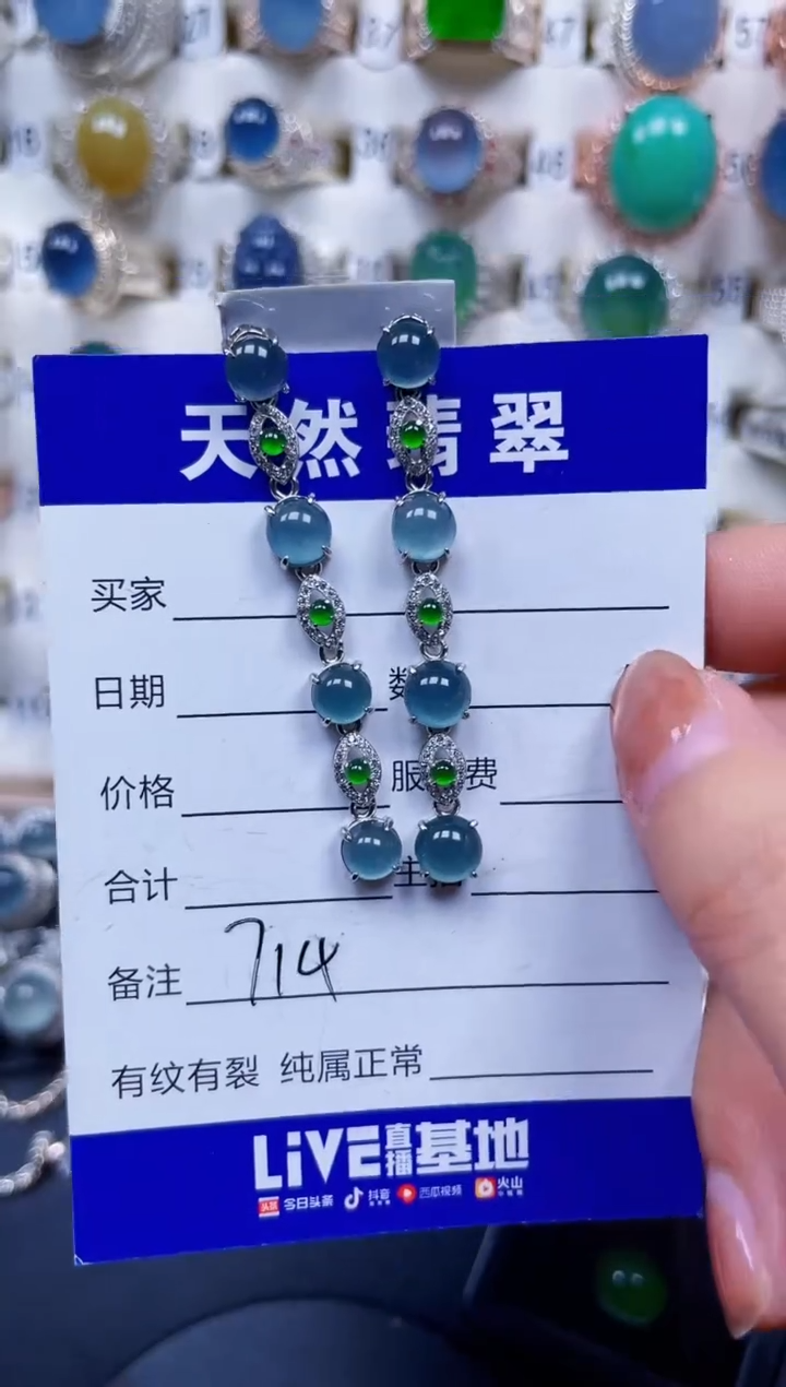 银S925镶嵌翡翠耳饰714