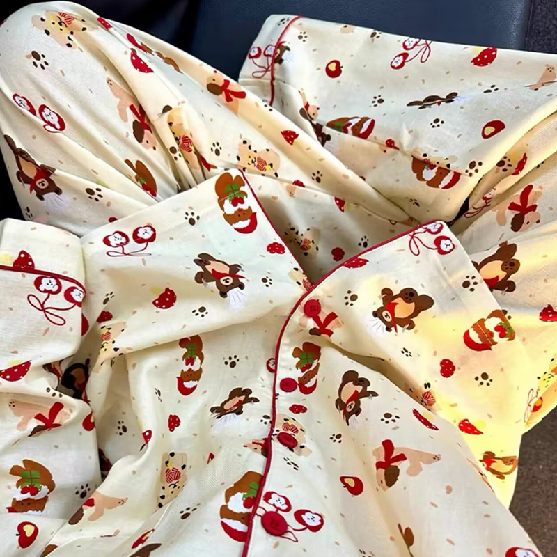 云朵绵长袖【圣诞厨师小熊】春秋睡衣女可爱卡通套装家居服