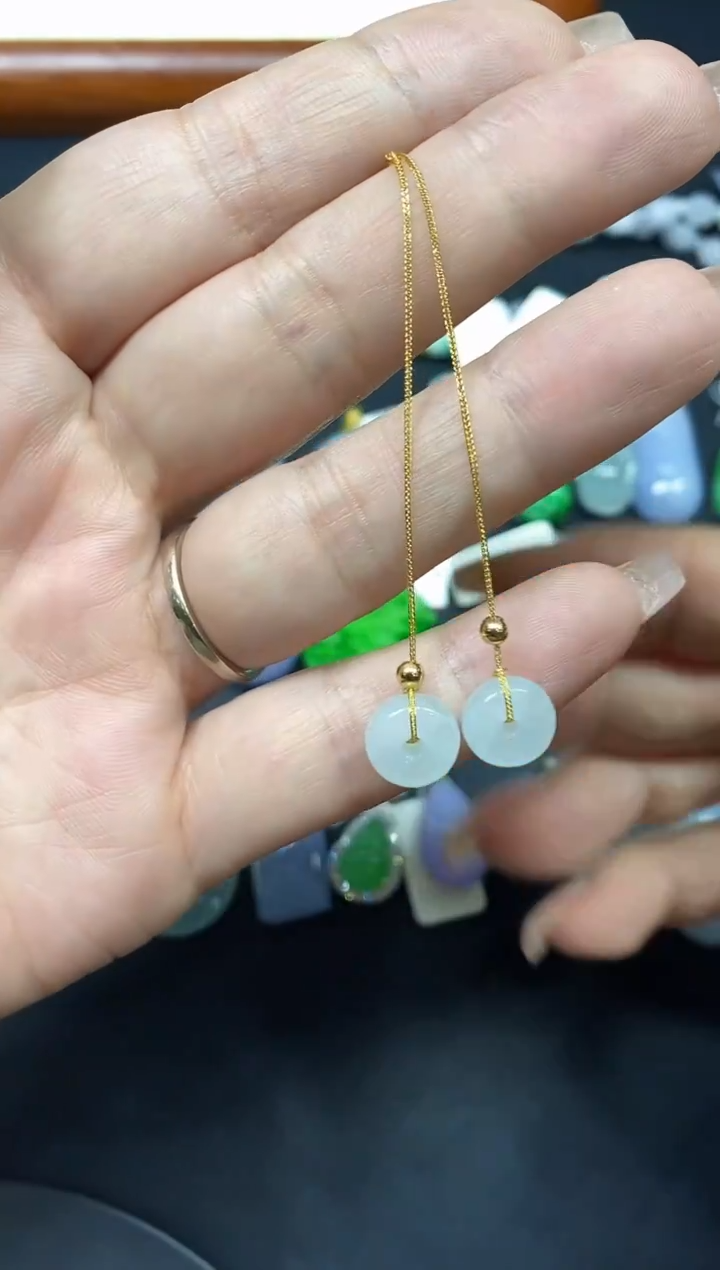 18K金镶嵌翡翠耳饰扣子18K金扣镶嵌@@CMT1282-1