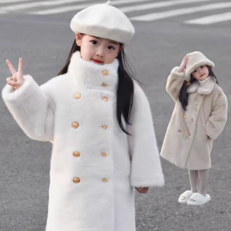女童水貂毛毛外套儿童加厚潮款时尚女童洋气大衣6-12岁潮款高级感