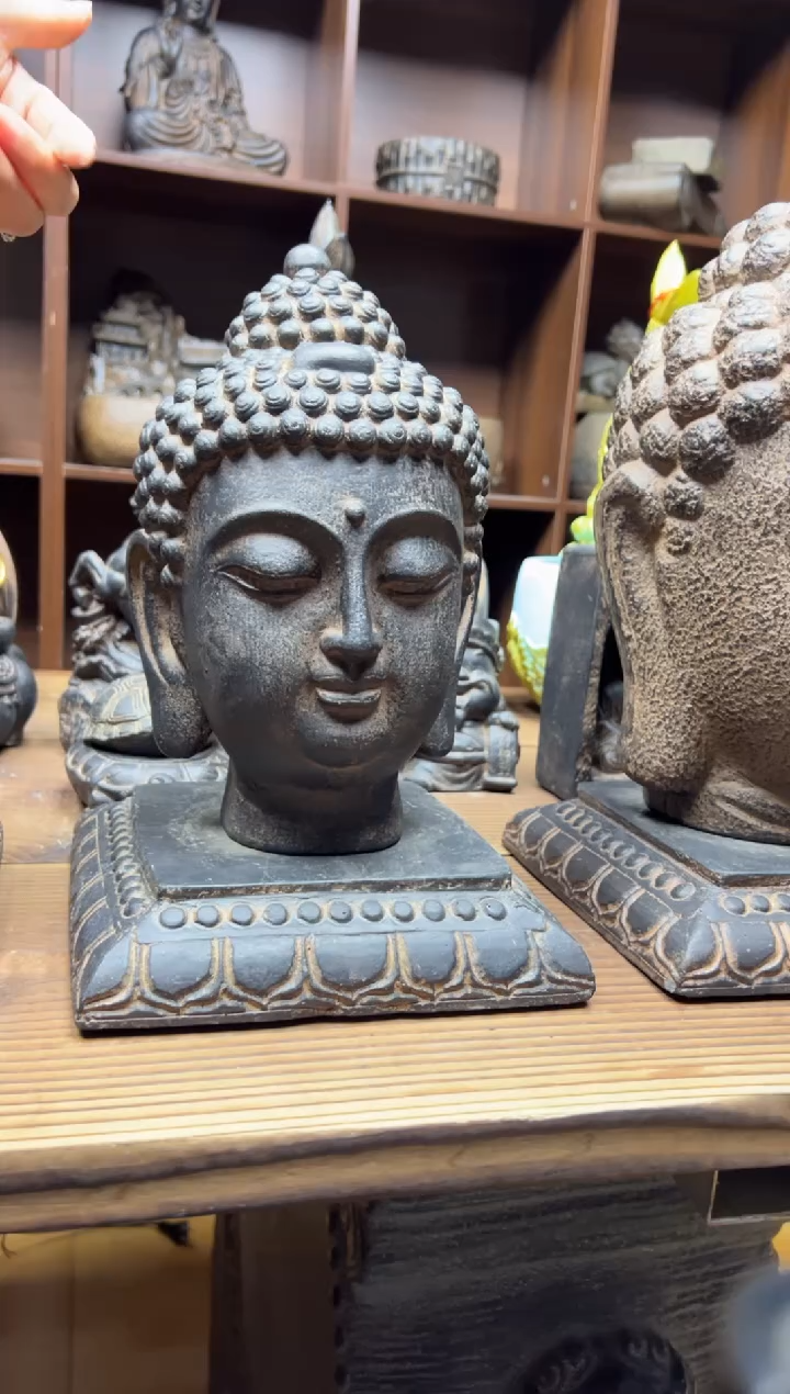 陶土小佛头+莲花底座