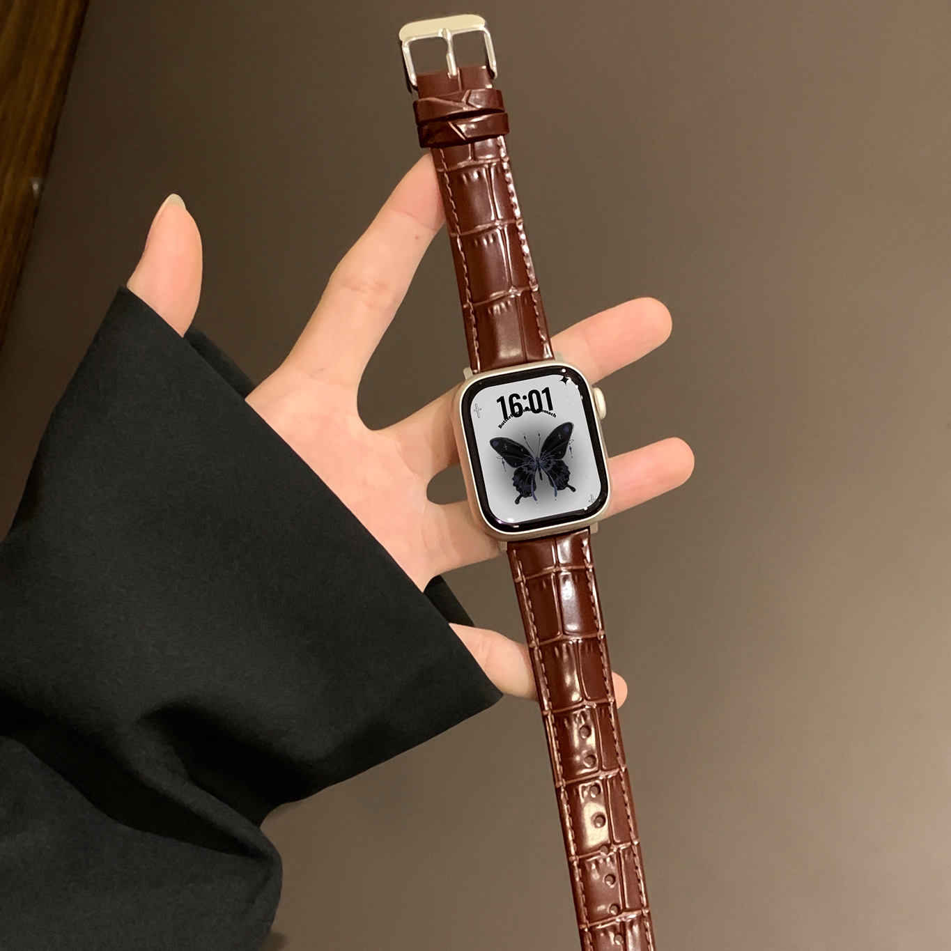 Uososo适用applewatch表带秋冬新款苹果手表表带10代高级感竹节纹