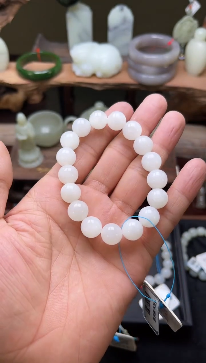 【闪购商品】和田玉手串未镶嵌卡12天泰白玉圆珠9008117