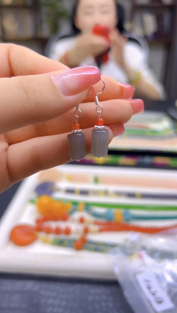 银S925镶嵌和田玉耳饰DIY款E901