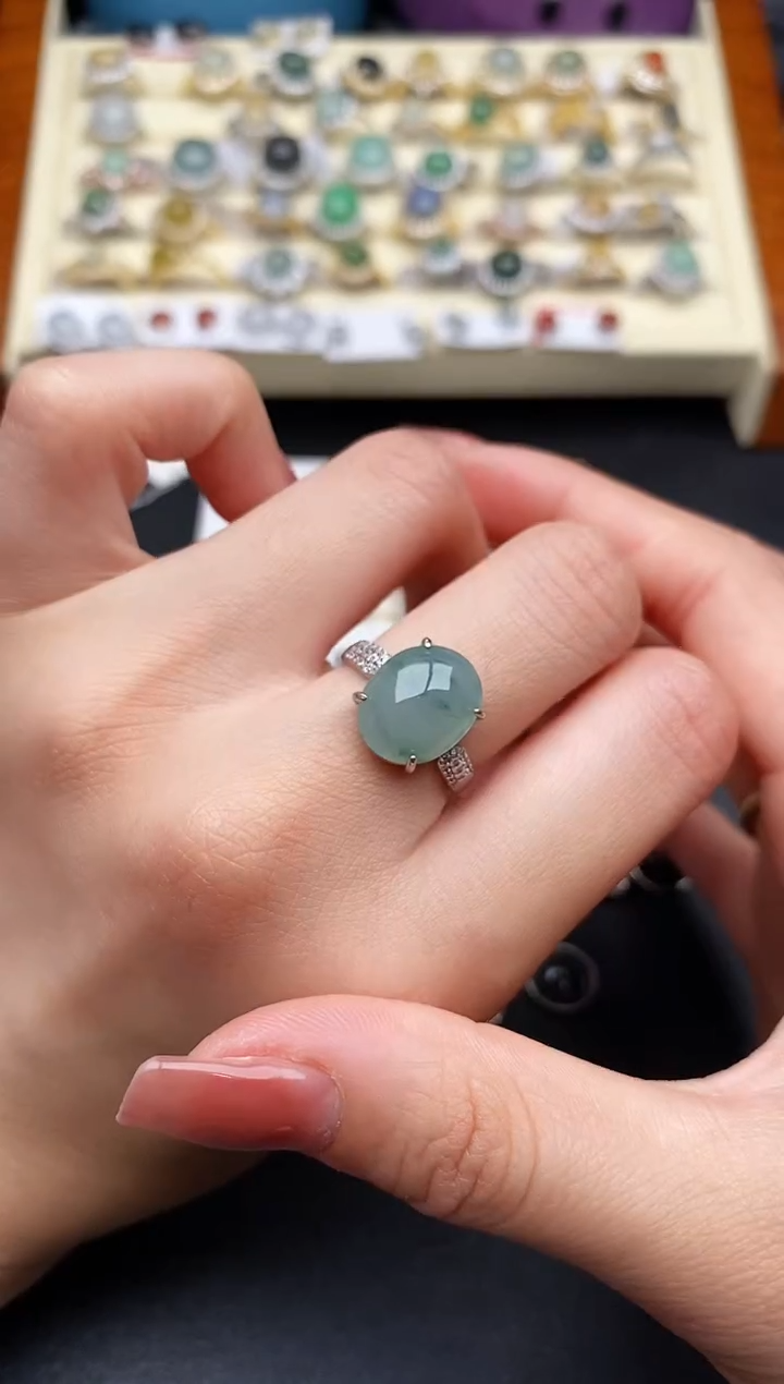 翡翠银S925镶嵌戒指55555555+2