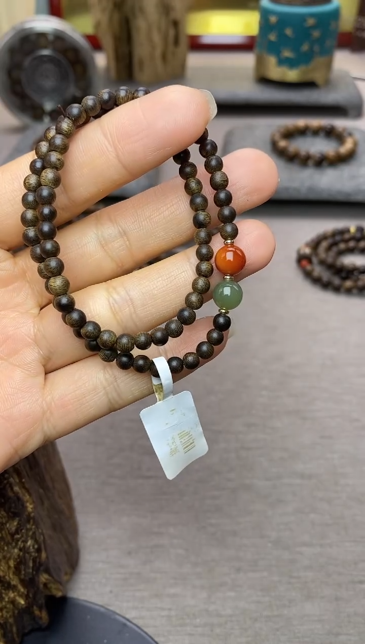 【闪购商品】沉香手串越南芽庄白棋0.4+配饰 沉水双圈款