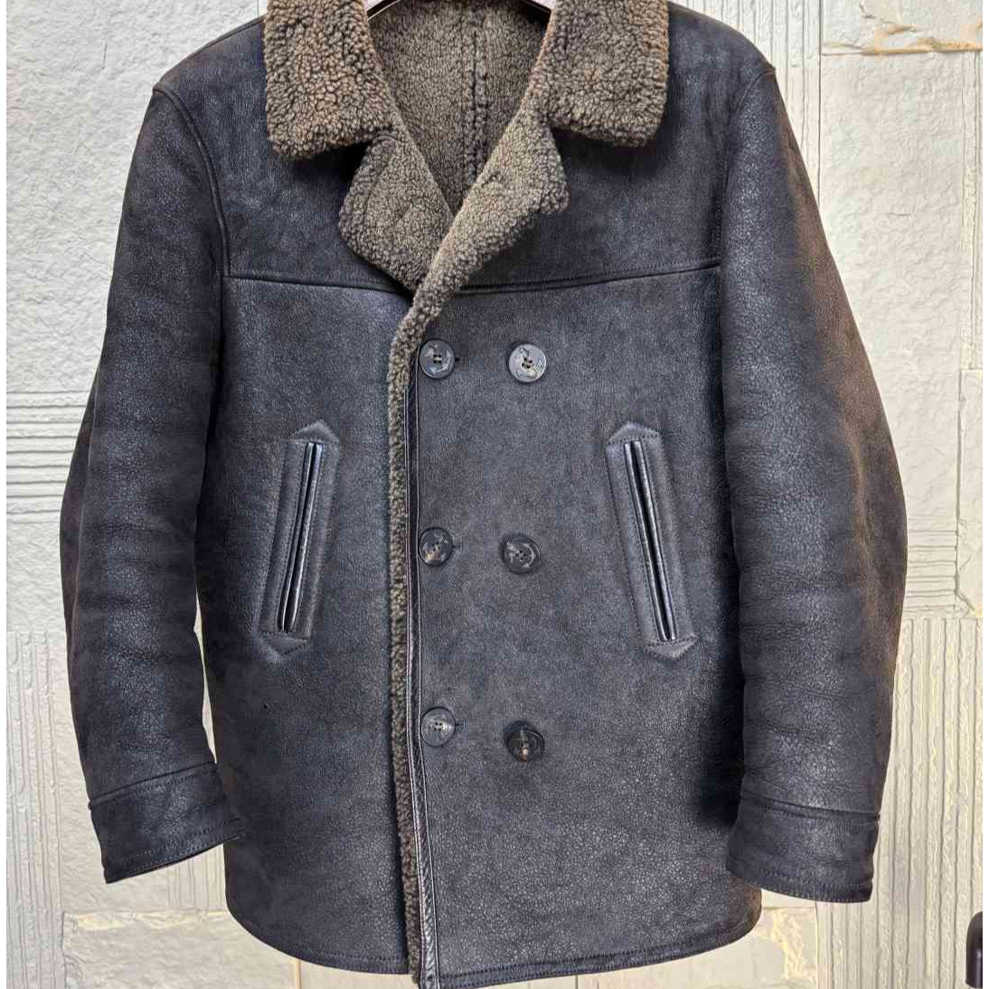 执见2025海军740复古做旧水洗原生态皮毛一体男士冬季保暖皮草