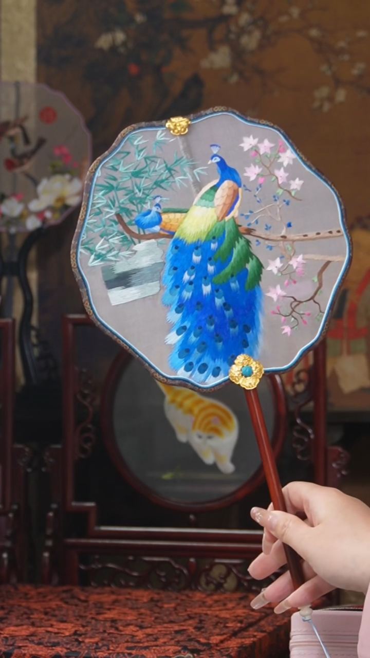 刺绣团扇 绣花双面非遗