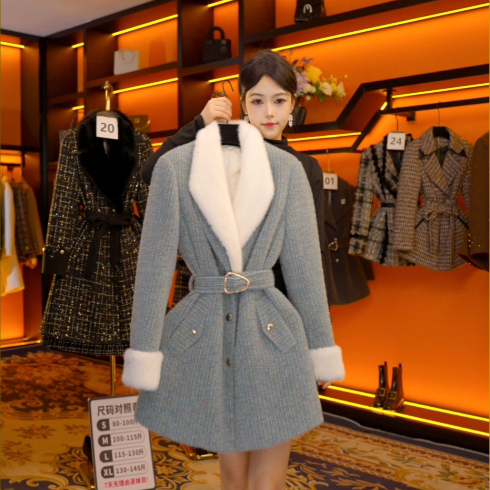 【GG】设计师气质翻领修身型羽绒服厚款冬季中长款女装 Y947