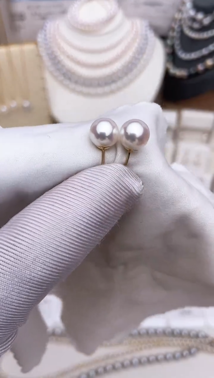 【闪购商品】海水珍珠耳饰18K金镶嵌特选福利7.5-8mm不退不换