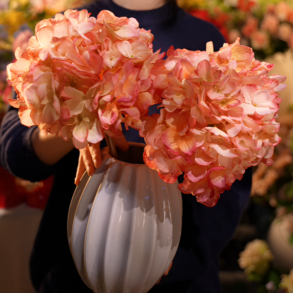 粉色焦边绣球花 圆满绣球花 餐桌花 仿真花