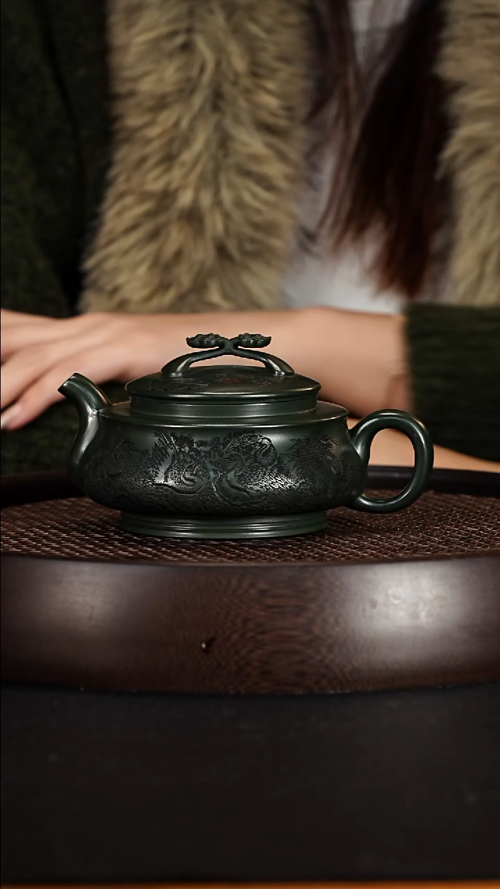 茶壶紫砂宜兴紫砂壶景舟明国绿泥如意280cc