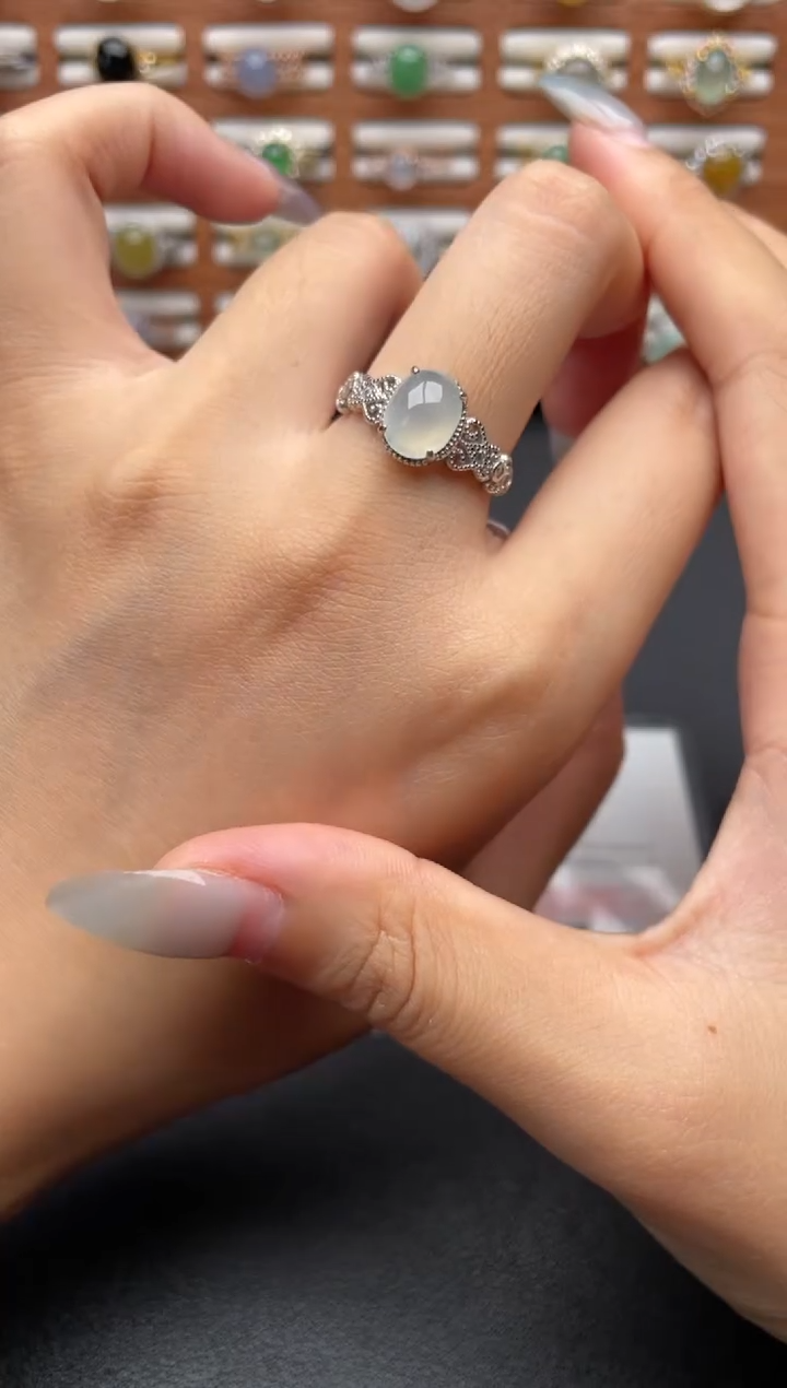 翡翠戒指银S925镶嵌一物一证一礼盒