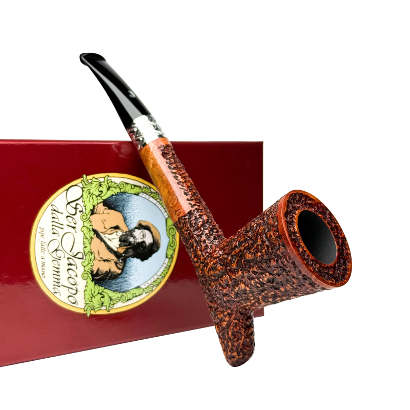Ser Jacopo意大利贾克波棕色喷砂面特殊银圈自由式手工石楠木烟斗