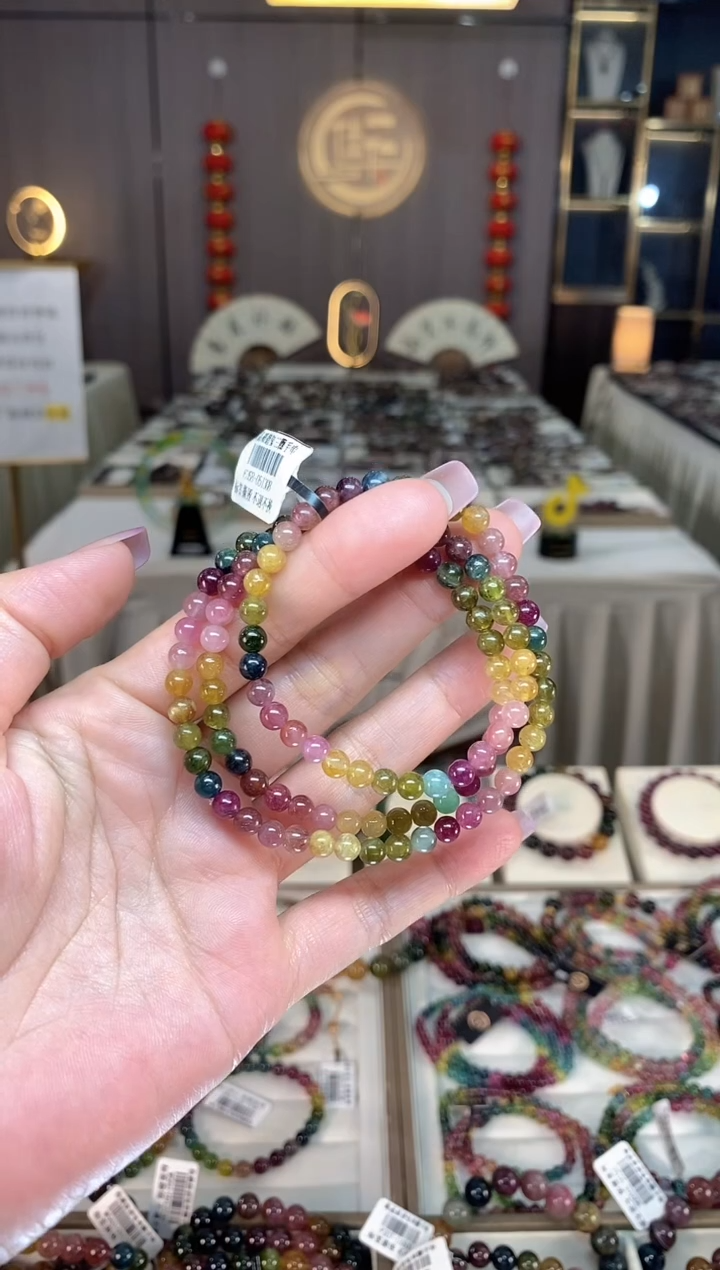 未镶嵌透体老矿碧玺彩虹三圈手串5mm+碧玺hon多样性发一条