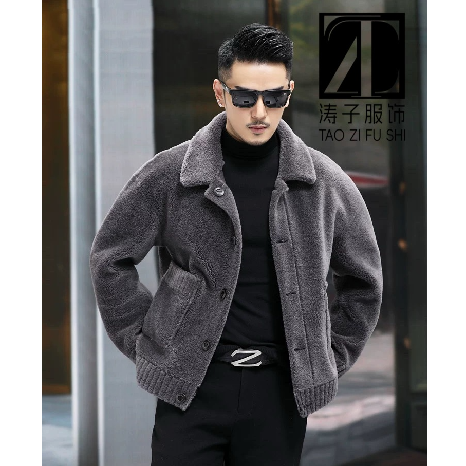 男士翻领双面穿颗粒羊毛落肩宽松休闲百搭秋冬夹克外套