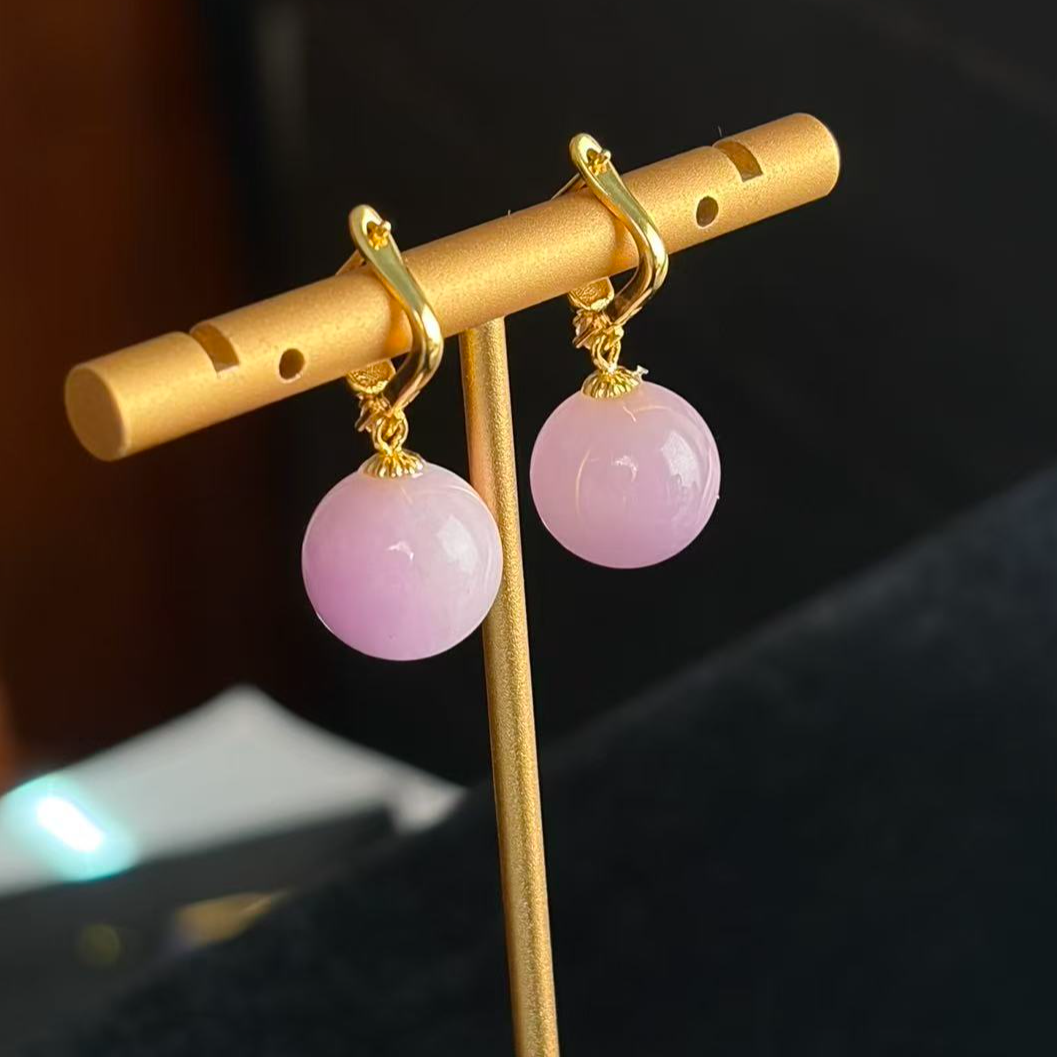 圆珠-锂辉石圆珠s925银耳坠