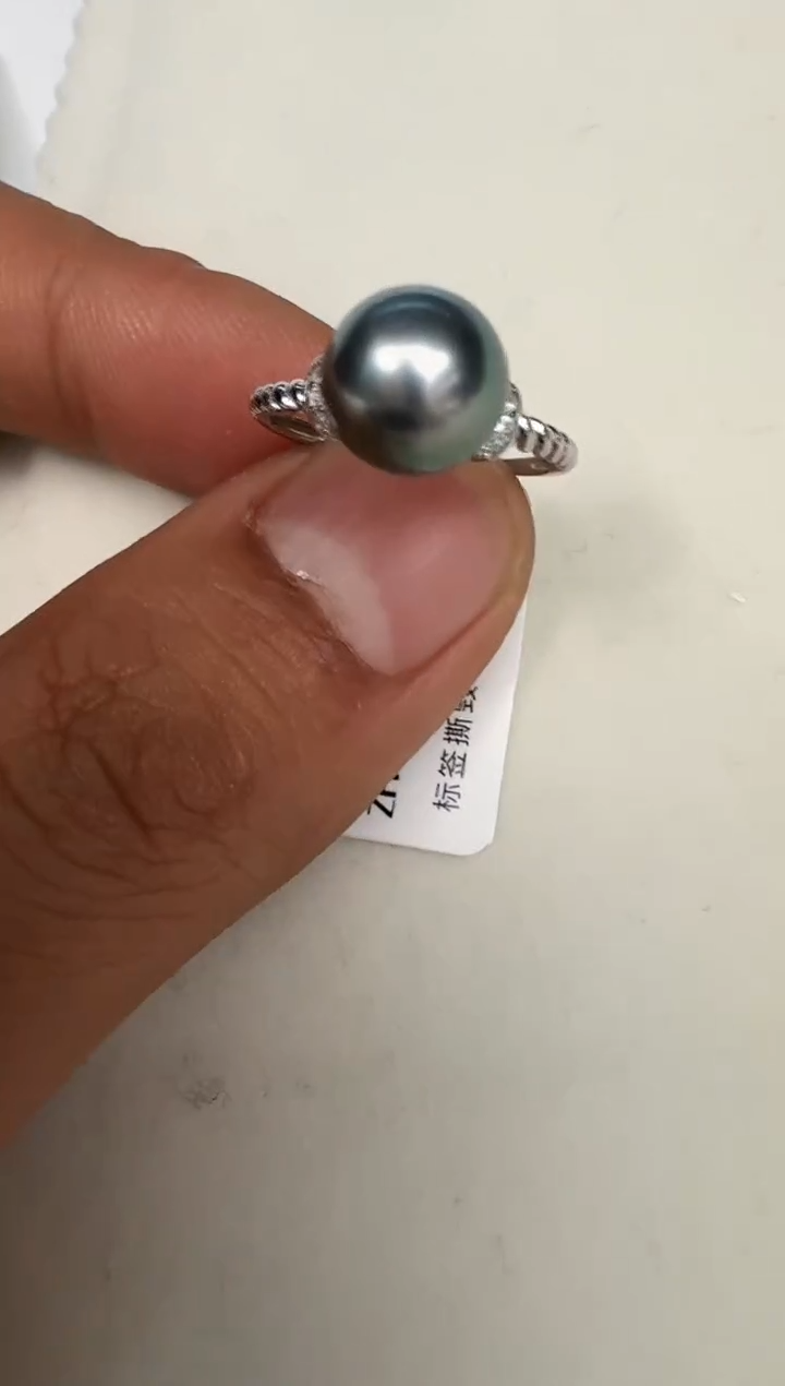 银S925镶嵌戒指海水珍珠戒指