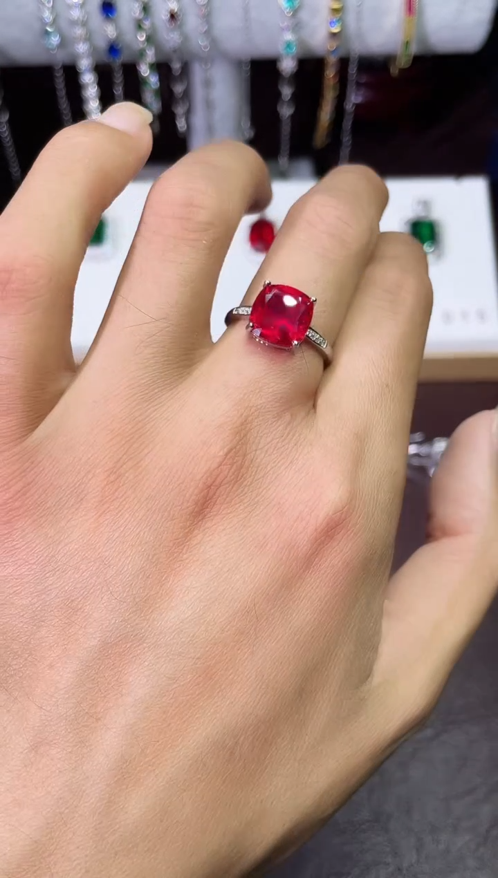 合金合成钻石红宝戒指