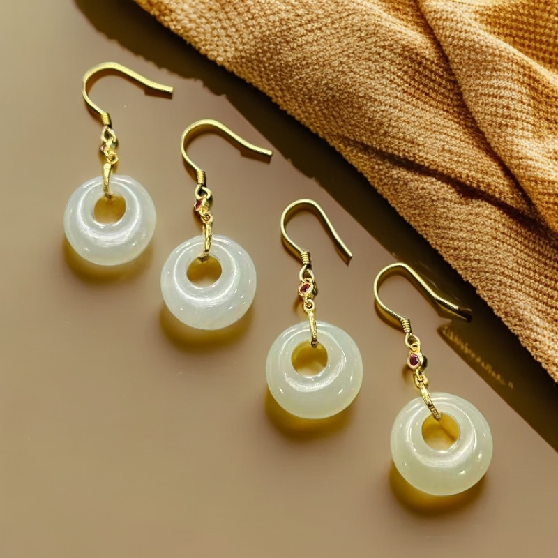 天然和田玉 青海料银镶耳钩款耳饰（多样性 拍一发一对）0037