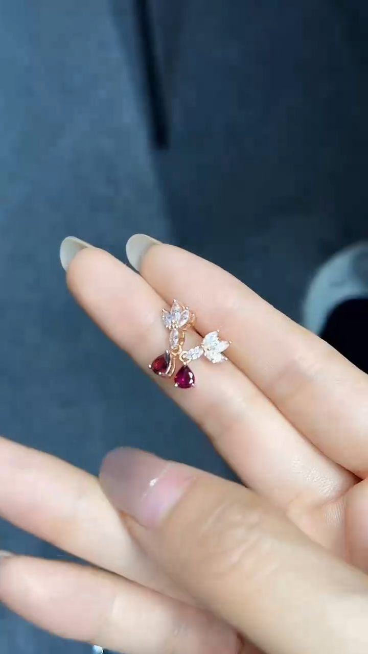石榴石耳饰银S925镶嵌成品