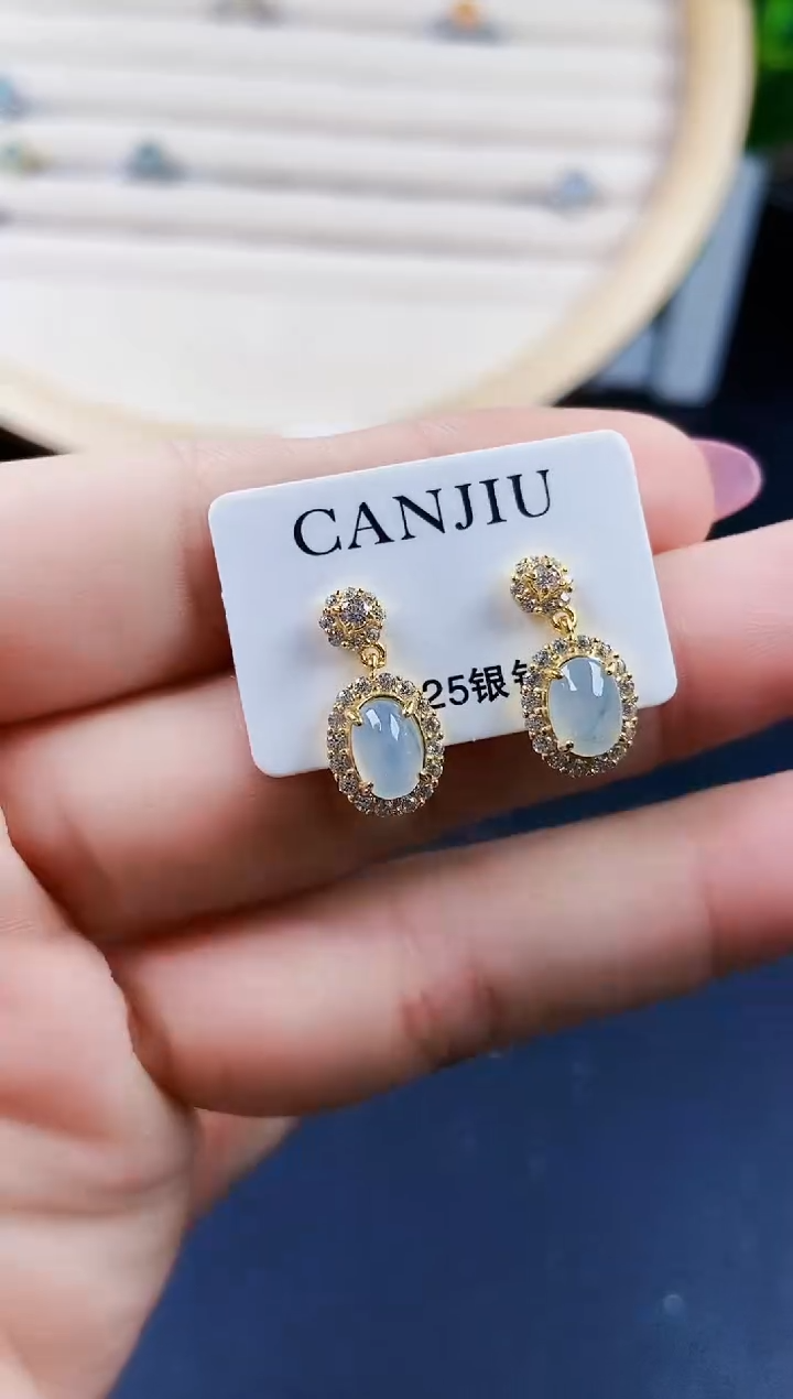 【闪购商品】翡翠耳饰银S925镶嵌120120120