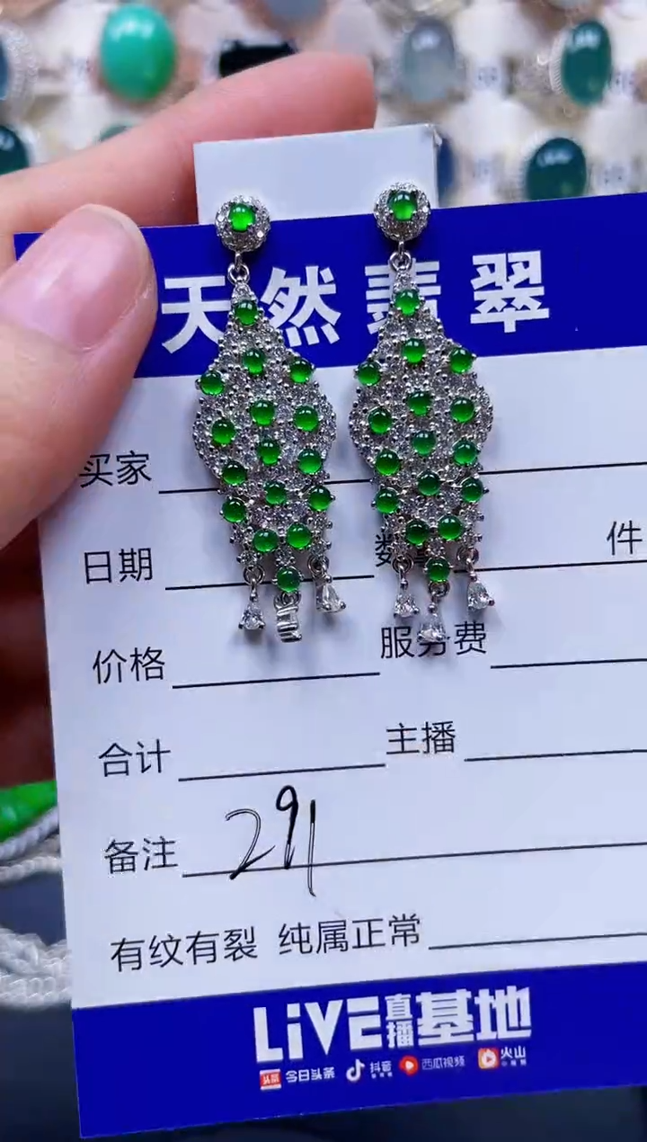 银S925镶嵌翡翠耳饰291