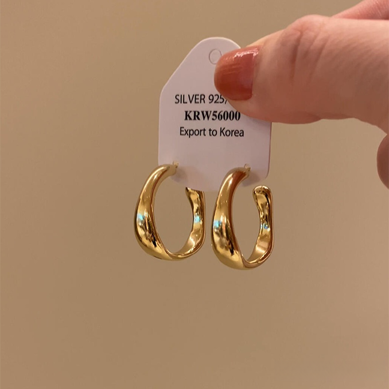 铜合金耳饰 韩系简约金色不规则C型耳环女气质百搭冷淡风几何耳饰
